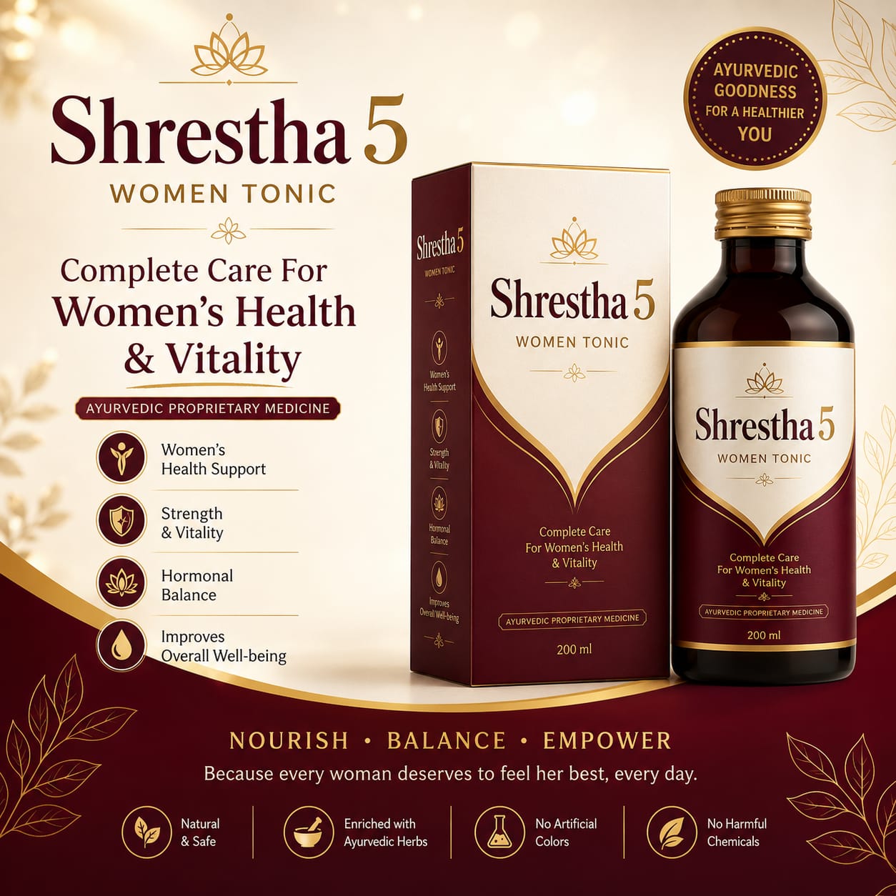 Shrestha 5 Women Tonic | Ayurvedic Women's Health & Vitality Support | 200ml